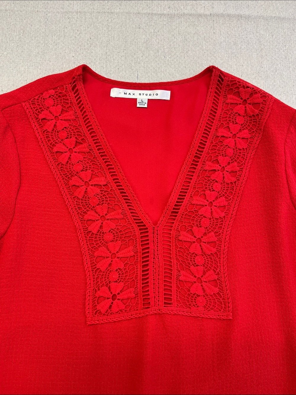 Max Studio Red Lace Trim Shift Dress Women’s Large Boho Chic - Picture 3 of 15